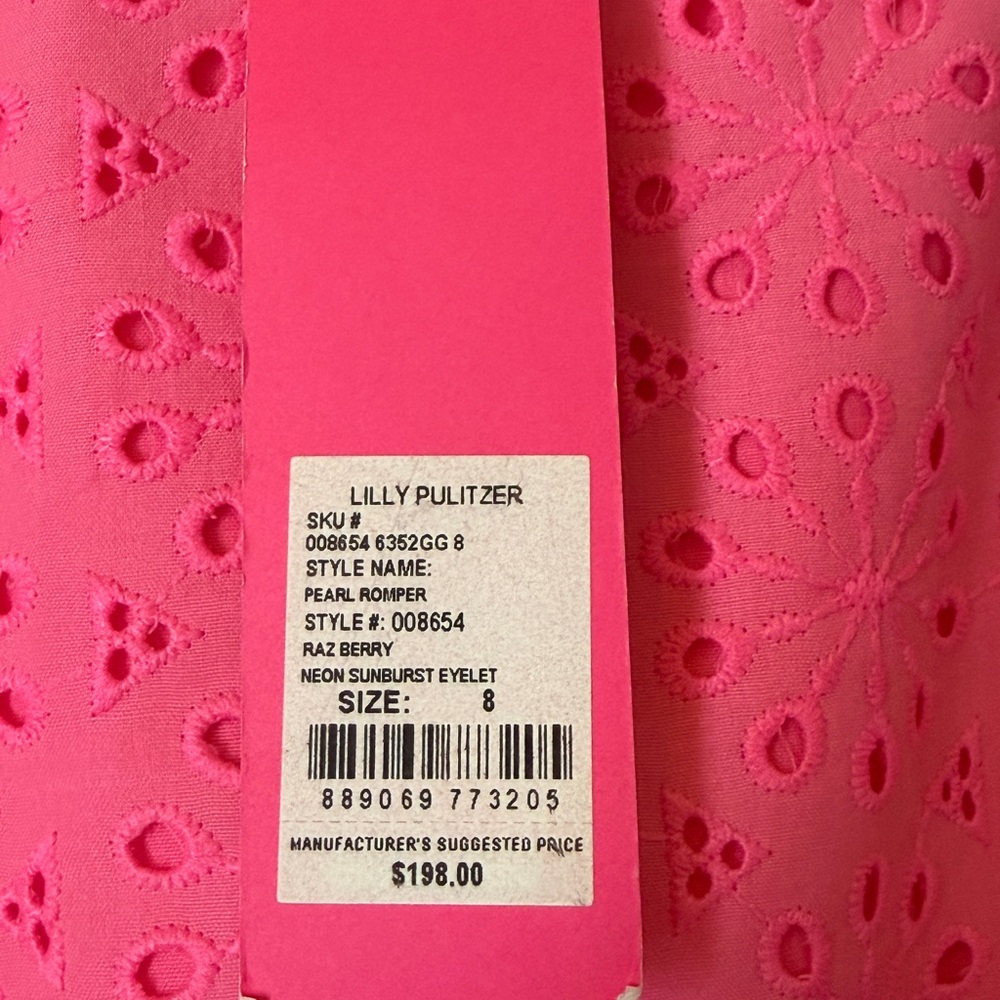 Lilly Pulitzer Neon Pink Eyelet Romper - Picture 2 of 5